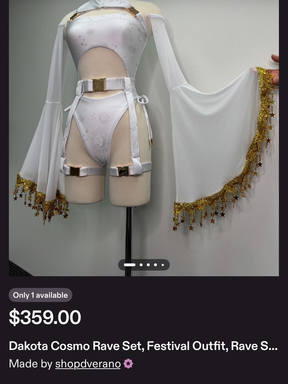Dakota Cosmo White Sheer Bodysuit with Gold-Trim Sleeves